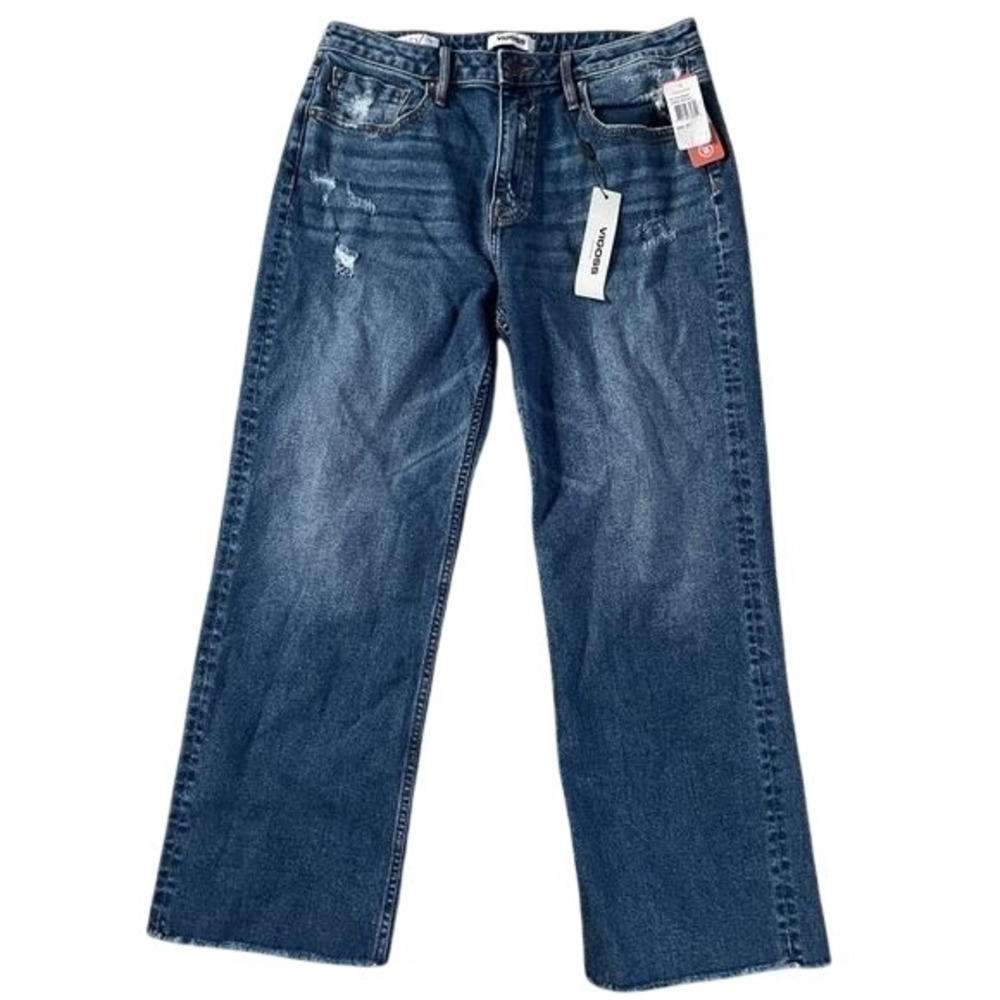 Vigoss Royce 70s Straight Leg Jeans Dark Wash Distressed Raw Hem Mens 31